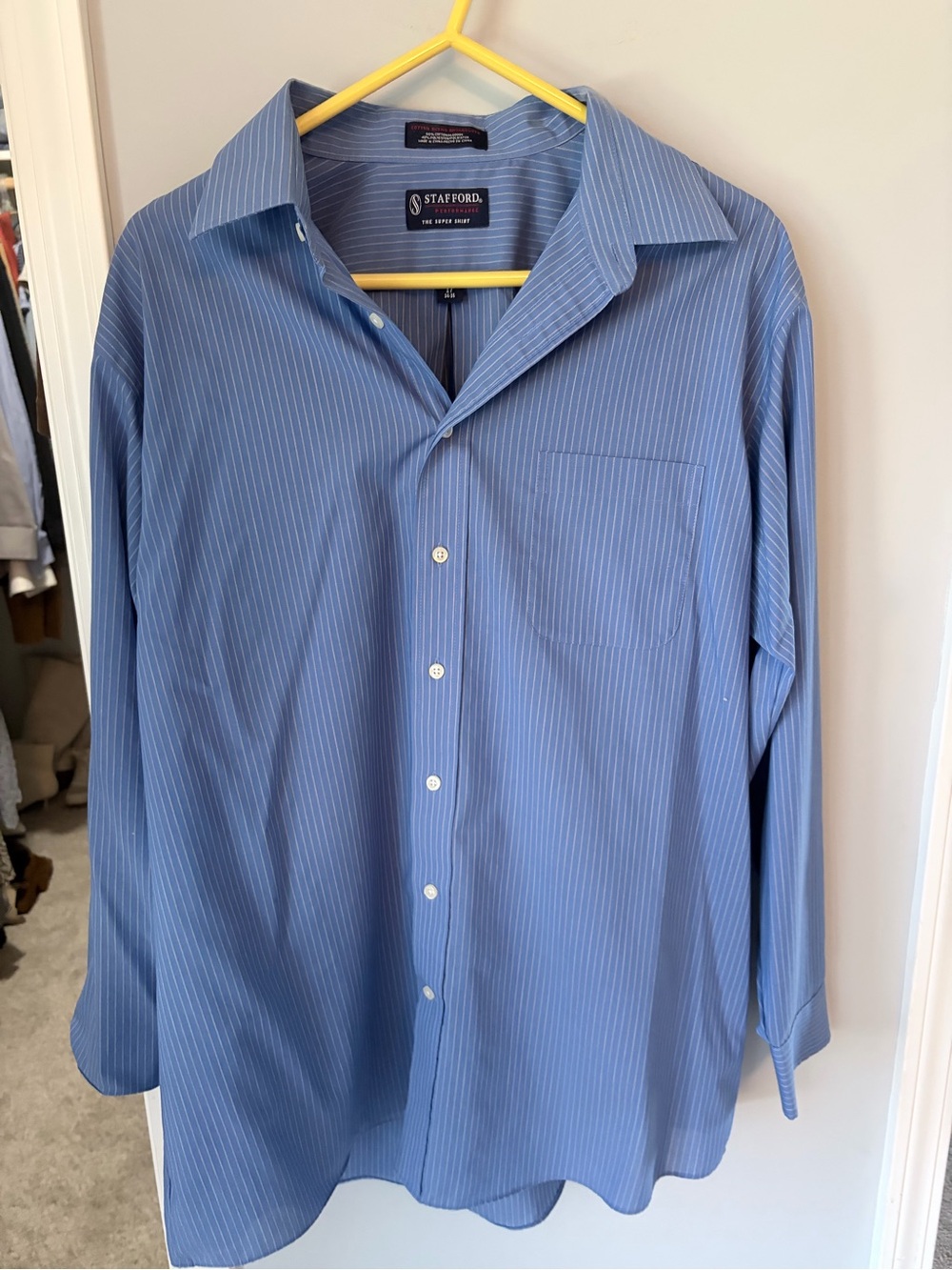 Stafford Men's Light Blue Pinstripe Dress Shirt